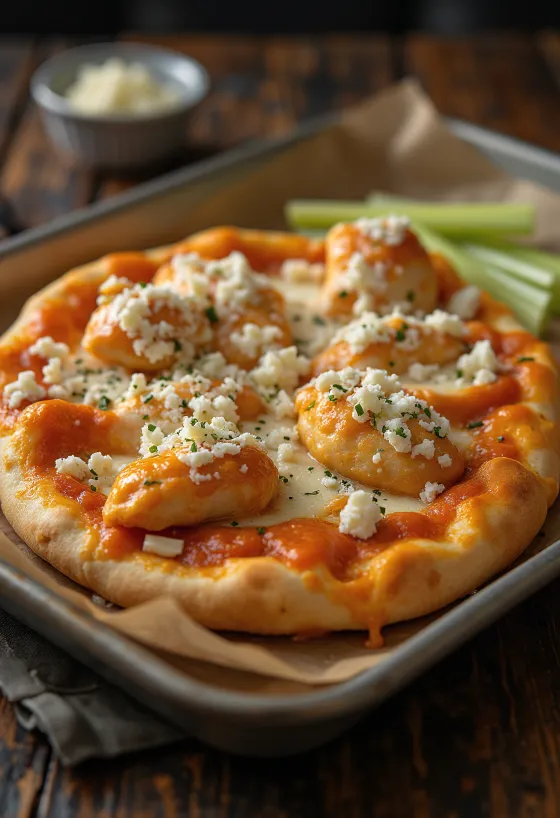 Buffalo chicken pizza พร้อมไก่เผ็ดและบลูชีส