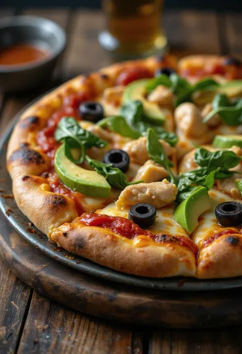 California Pizza พร้อมอะโวคาโดสด อกไก่ และผักโขม