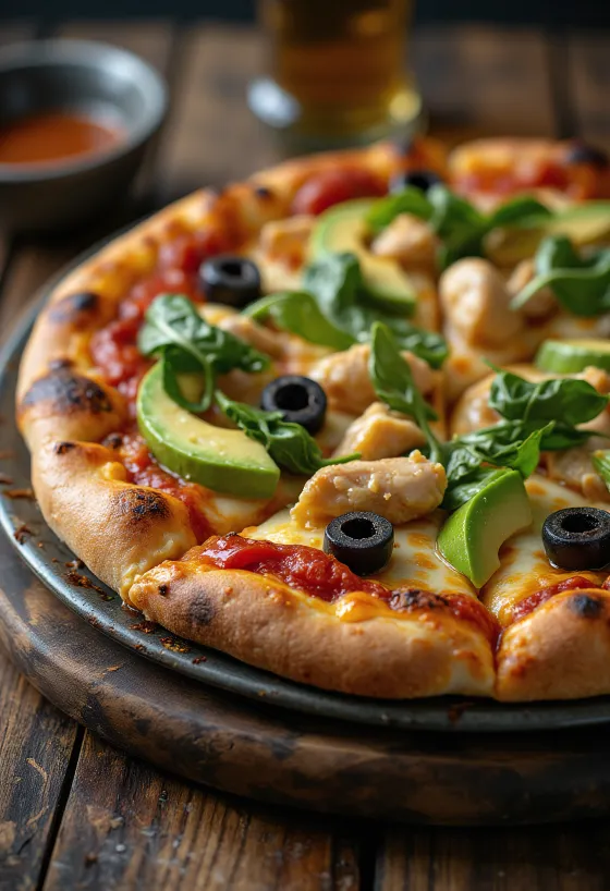 California Pizza พร้อมอะโวคาโดสด อกไก่ และผักโขม