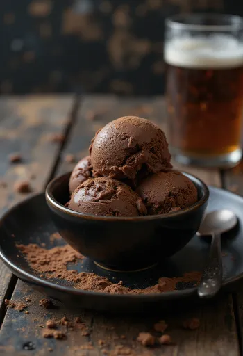 ไอศกรีมช็อกโกแลตเบียร์เนื้อเนียนจัดเสิร์ฟ