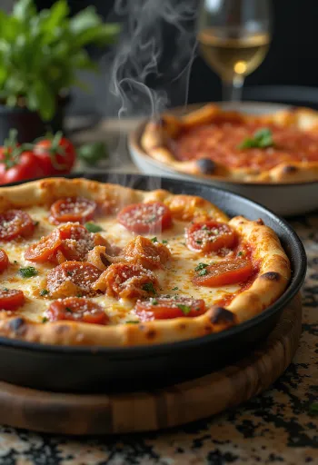 Chicago Deep-Dish Pizza ชีสแน่นราดซอสมะเขือเทศ