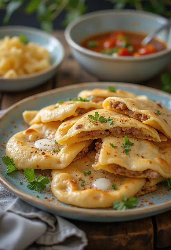 Qutab - ขนมปังยัดไส้อาเซอร์ไบจานจัดเสิร์ฟ