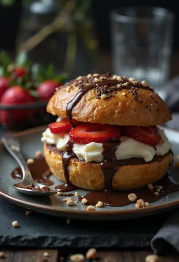 ช็อกโกแลตเบอร์เกอร์ในสไตล์ของหวานพร้อมเสิร์ฟ