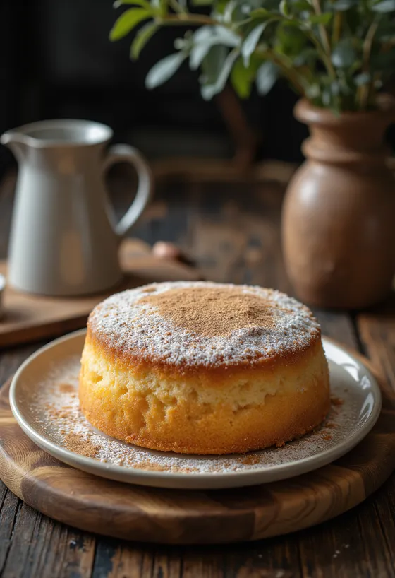 สปันจ์เค้กอบเชยหั่นชิ้นเสิร์ฟ