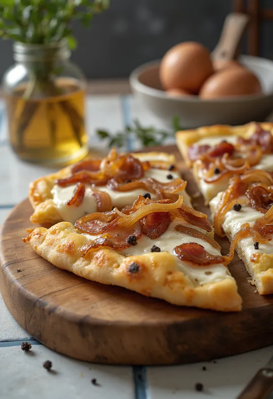 Flammkuchen ซาวครีม หัวหอม และเบคอน