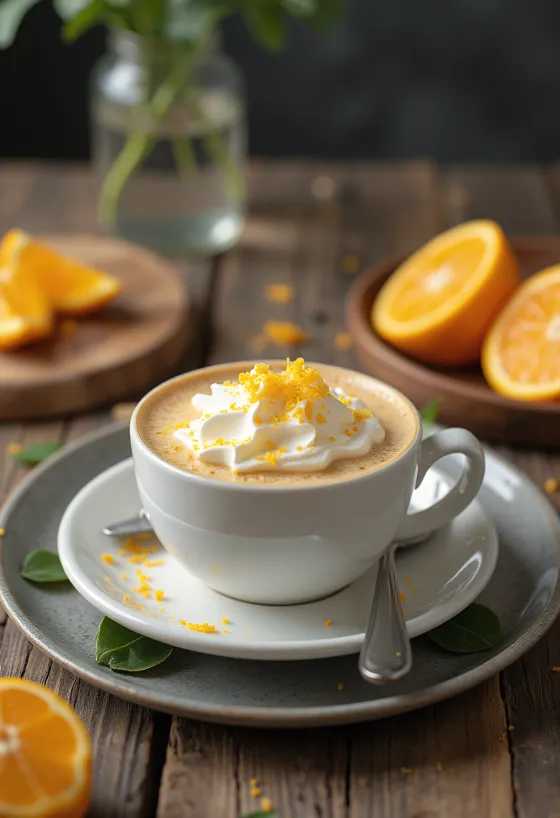 ลาเต้ส้มกานพลูในแก้วใส