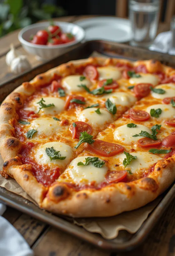 Grandma pizza แป้งทรงยาวและชีส