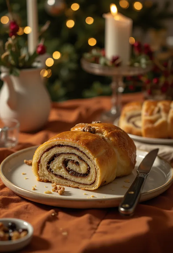 วอลนัทโรลอบสดใหม่หั่นชิ้น