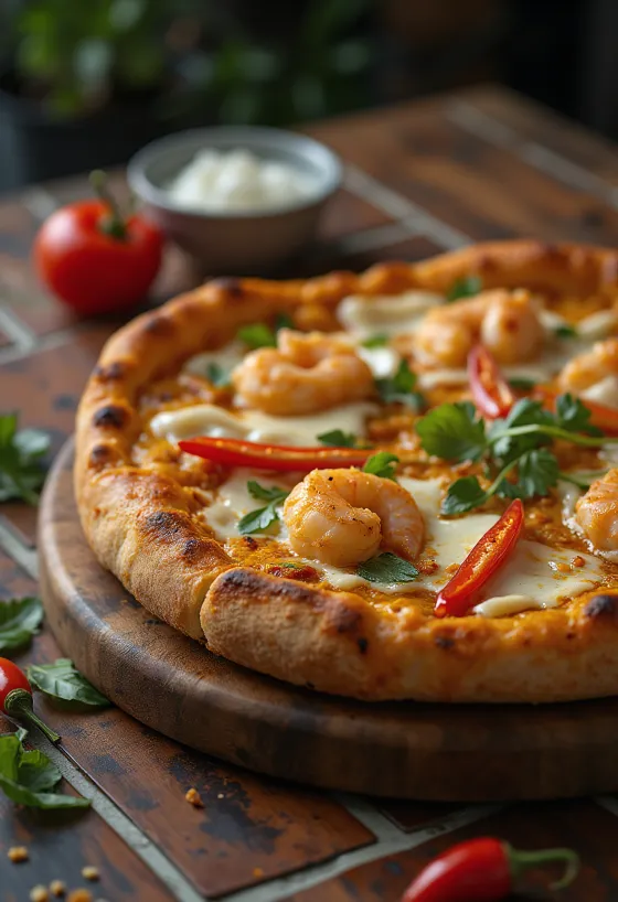 Laksa pizza เครื่องเทศมาเลย์และกุ้ง