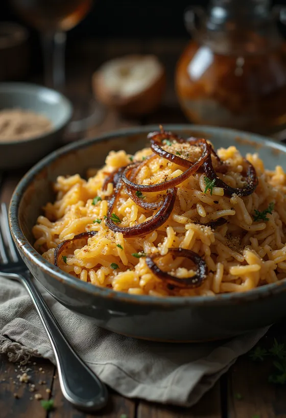 ข้าวผัดหัวหอมเครื่องเทศจัดเสิร์ฟ