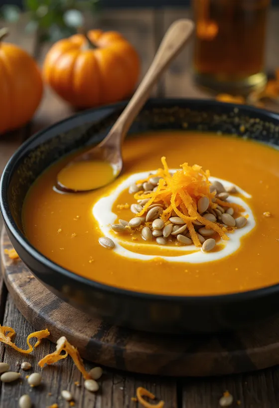 ซุปครีมฟักทองส้มพร้อมเสิร์ฟ
