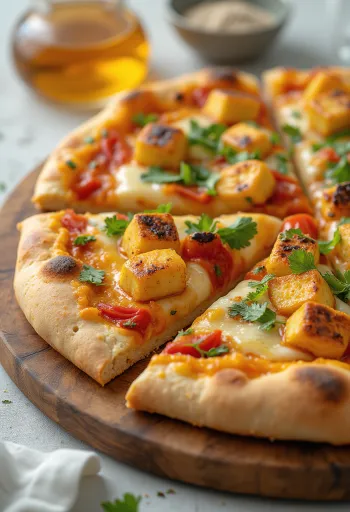 Paneer tikka pizza ซอสโยเกิร์ตและผัก