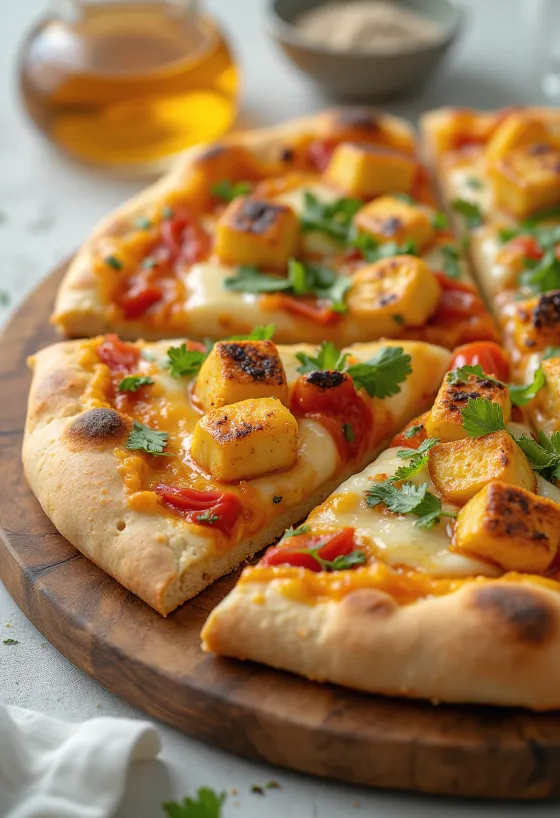 Paneer tikka pizza ซอสโยเกิร์ตและผัก