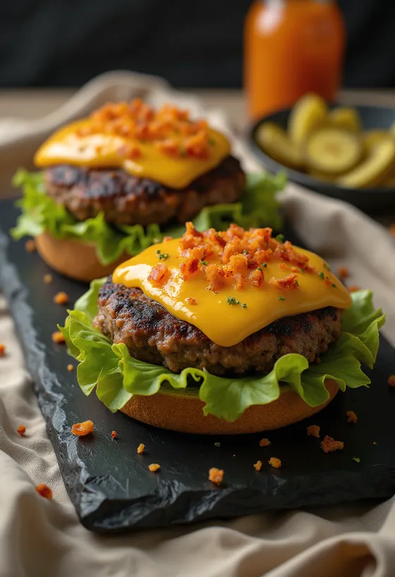เบอร์เกอร์ฮาบาเนโร่รสจัดจัดวางบนเขียงไม้