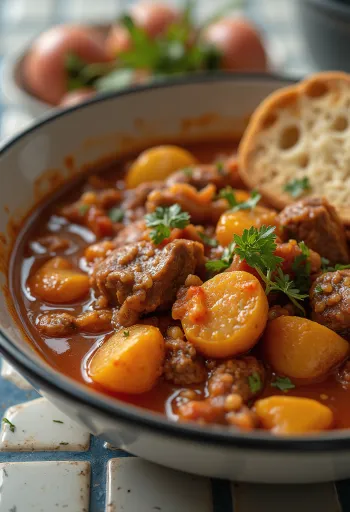 ชามซุป Beef goulash ร้อนๆ