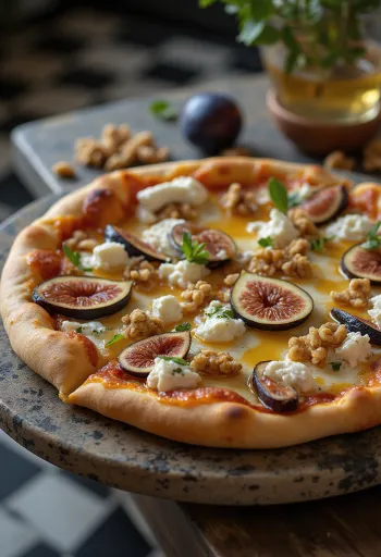 Pizza ai Fichi e Miele พร้อมลูกมะเดื่อสด น้ำผึ้ง และกอร์กอนโซลา