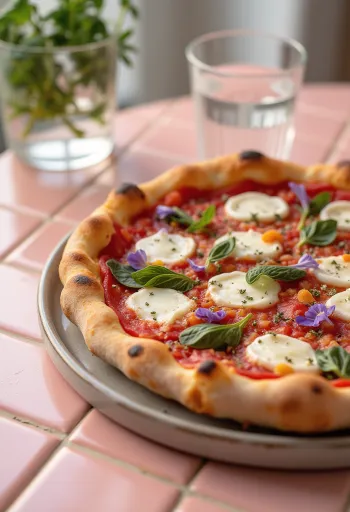 Pizza ai Fiori di Basilico พร้อมโหระพาสดและดอกโหระพา