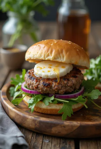 เบอร์เกอร์ชีสนมแพะพร้อมร็อคเก็ต