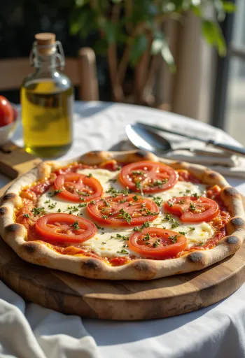 Pizza al Pomodoro Fresco พร้อมมะเขือเทศสดและมอสซาเรลล่า