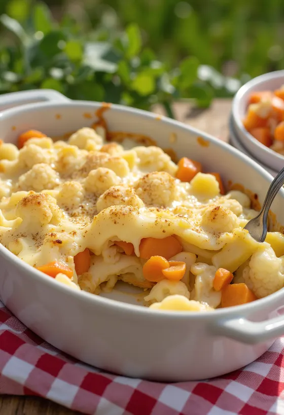 ดอกกะหล่ำอบชีสและผักจัดเสิร์ฟ