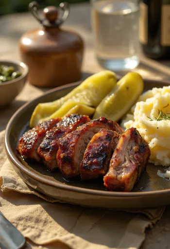 ซี่โครงหมูรมควันกับมันบดพร้อมเสิร์ฟ