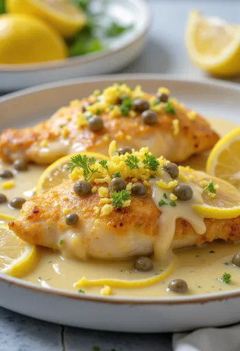 Piccata al Limone อกไก่มะนาวราดซอสเคเปอร์