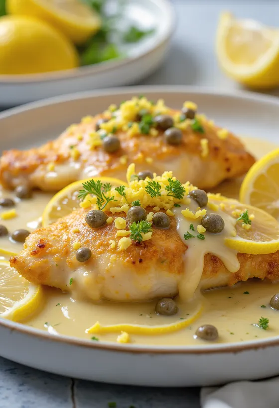Piccata al Limone อกไก่มะนาวราดซอสเคเปอร์
