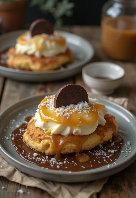 ไอศกรีมคอร์เนตโตซอลเต็ดคาราเมลในโคนกรอบ เสิร์ฟพร้อมคาราเมลและอัลมอนด์