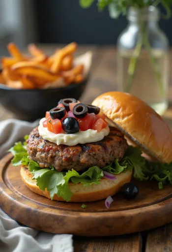 เมดิเตอร์เรเนียนเบอร์เกอร์มะกอกพร้อมเสิร์ฟ