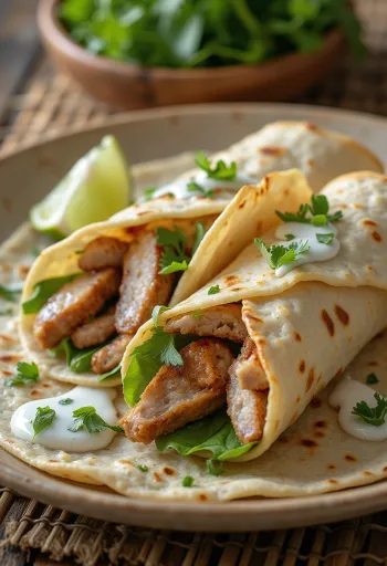 เคบับฟิวชั่นเนื้อวัวย่างและไก่ในแป้งตอร์ติญ่า