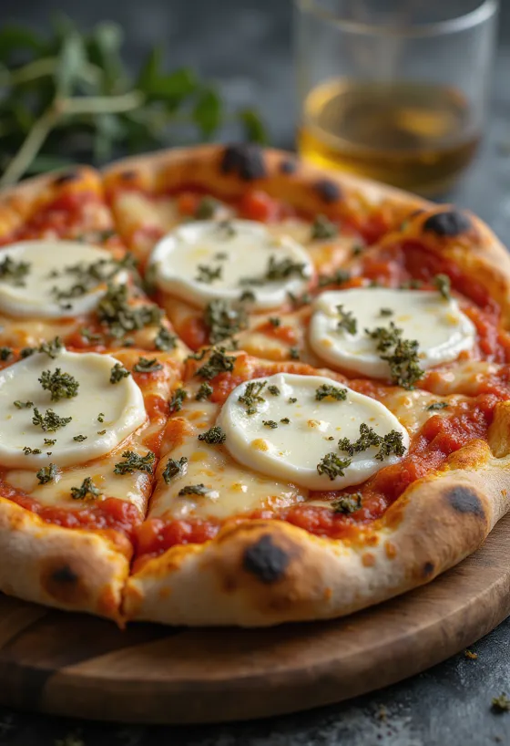 Pizza ai Formaggi di Capra พร้อมชีสนมแพะและมอสซาเรลล่า