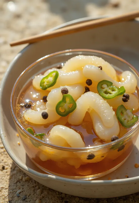 ปลิงทะเลดองน้ำส้มสายชูรสเผ็ดในขวดโหล
