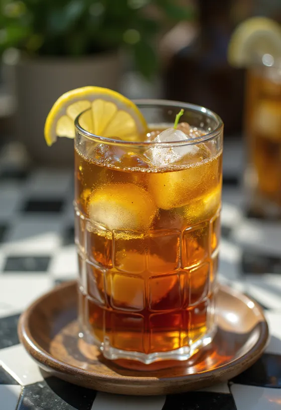 ชาเย็นกลิ่นสะระแหน่พร้อมมะนาวฝานและใบสะระแหน่ในแก้ว